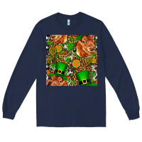 Navy st patricks  cow with candy Long Sleeve Tee - FaDigitalArtStudio