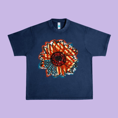 American Flag Sunflower 4th Of July Urban Heavy Tee Designed By Fadigitalartstudio