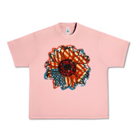 Salmon American Flag sunflower 4th of july Urban Heavy Tee - FaDigitalArtStudio