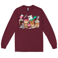 Burgundy Nurse Coffee Cups Long Sleeve Tee - FaDigitalArtStudio