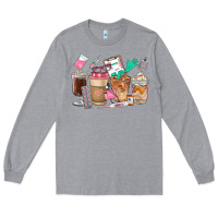 Heather Grey Nurse Coffee Cups Long Sleeve Tee - FaDigitalArtStudio