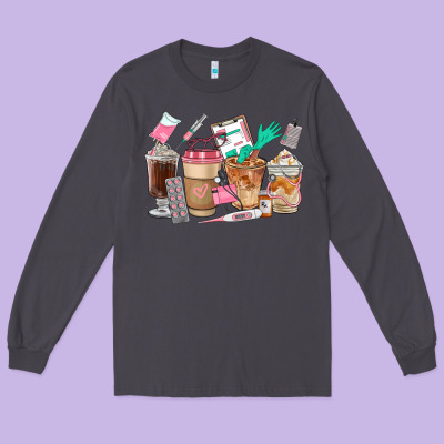 Nurse Coffee Cups Long Sleeve Tee Designed By Fadigitalartstudio