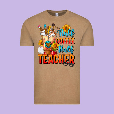 Half Coffee Half Teacher Vintage Tee Designed By Fadigitalartstudio