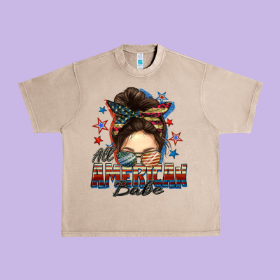 American Babe Messy Bun Urban Heavy Tee Designed By Fadigitalartstudio