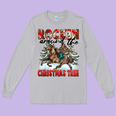 Rockin Around The Christmas Tree Rodeo Long Sleeve Tee Designed By Fadigitalartstudio