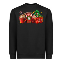 Black Christmas coffee cups with gift and Christmas tree Heavyweight Sweatshirt - AdoDesignShop