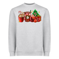 Heather Grey Christmas coffee cups with gift and Christmas tree Heavyweight Sweatshirt - AdoDesignShop