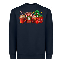 Navy Christmas coffee cups with gift and Christmas tree Heavyweight Sweatshirt - AdoDesignShop