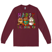 Burgundy Happy hallothankmas coffee cups Long Sleeve Tee - FaDigitalArtStudio