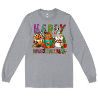 Heather Grey Happy hallothankmas coffee cups Long Sleeve Tee - FaDigitalArtStudio