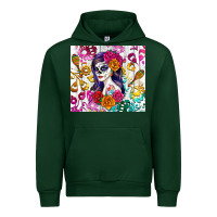 Forest Green sugar skull girl Urban Hoodie - RanaPortraitStore