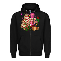 Black christmas tree cake and nutcracker with gifts ado Zipper Hoodie - AdoDesignShop