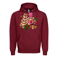 Burgundy christmas tree cake and nutcracker with gifts ado Zipper Hoodie - AdoDesignShop
