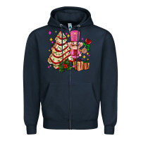 Navy christmas tree cake and nutcracker with gifts ado Zipper Hoodie - AdoDesignShop
