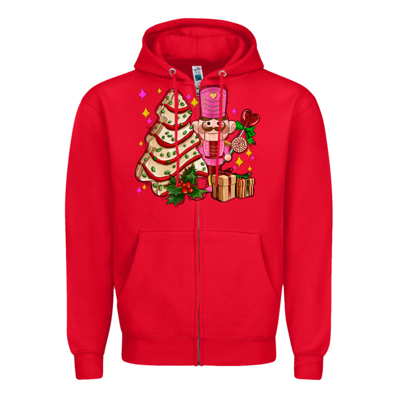 Christmas Tree Cake And Nutcracker With Gifts Ado Zipper Hoodie by AdoDesignShop | Teevron