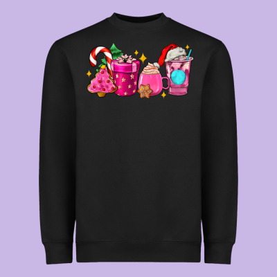 Pink Christmas Coffee Cups Heavyweight Sweatshirt Designed By Adodesignshop