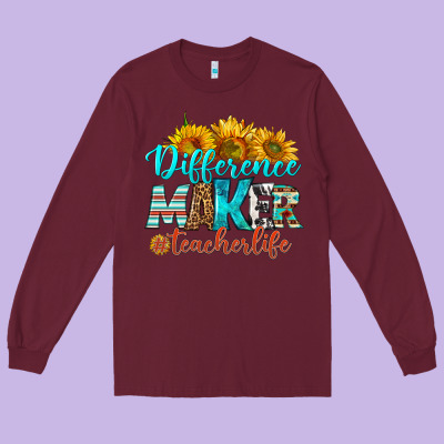 Difference Maker Teacher Life Long Sleeve Tee Designed By Bundleandbundleshop