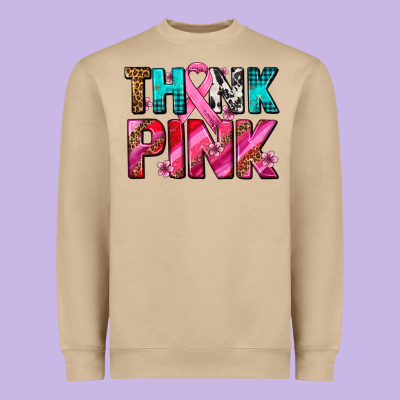 Think Pink Cancer Ribbon Heavyweight Sweatshirt Designed By Adodesignshop