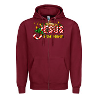Burgundy jesus is the reason with christmas candy ado Zipper Hoodie - AdoDesignShop