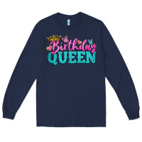 Navy birthday queen Long Sleeve Tee - BundleAndBundleShop