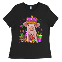 Black mardi gras pig Ladies Tee - OliviaCreatesArt