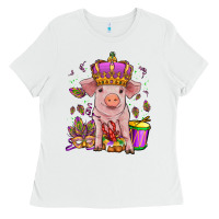 White mardi gras pig Ladies Tee - OliviaCreatesArt