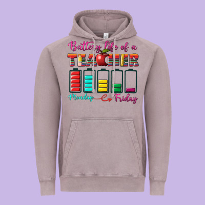 Battery Life Of A Teacher Vintage Hoodie Designed By Bundleandbundleshop