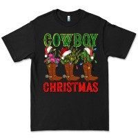Black cowboy christmas boots cactus Premium Tee - CowGirlArtShop