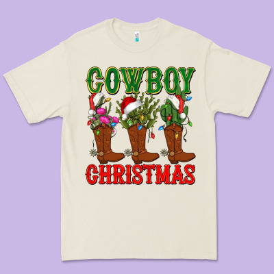 Cowboy Christmas Boots Cactus Premium Tee Designed By Cowgirlartshop