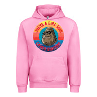 Fuchsia Pink Retro Sunset Just A Girl Who Loves Bigfoot Urban Hoodie - artisFamous