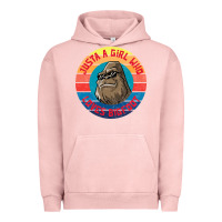 Pigment Salmon Retro Sunset Just A Girl Who Loves Bigfoot Urban Hoodie - artisFamous