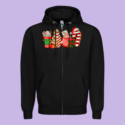 Christmas Tree Cake And Coffee Cups Ado Zipper Hoodie Designed By Adodesignshop