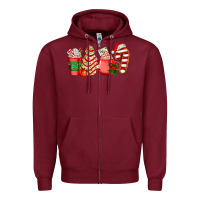 Burgundy christmas tree cake and coffee cups ado Zipper Hoodie - AdoDesignShop