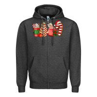 Charcoal Heather christmas tree cake and coffee cups ado Zipper Hoodie - AdoDesignShop