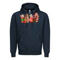 Navy christmas tree cake and coffee cups ado Zipper Hoodie - AdoDesignShop