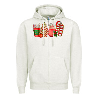 Oatmeal Heather christmas tree cake and coffee cups ado Zipper Hoodie - AdoDesignShop