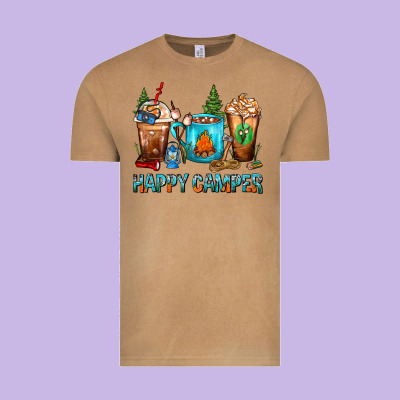 Happy Camper Coffee Cups Vintage Tee Designed By Fadigitalartstudio
