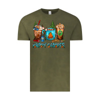 Vintage Olive Happy Camper Coffee Cups Vintage Tee - FaDigitalArtStudio