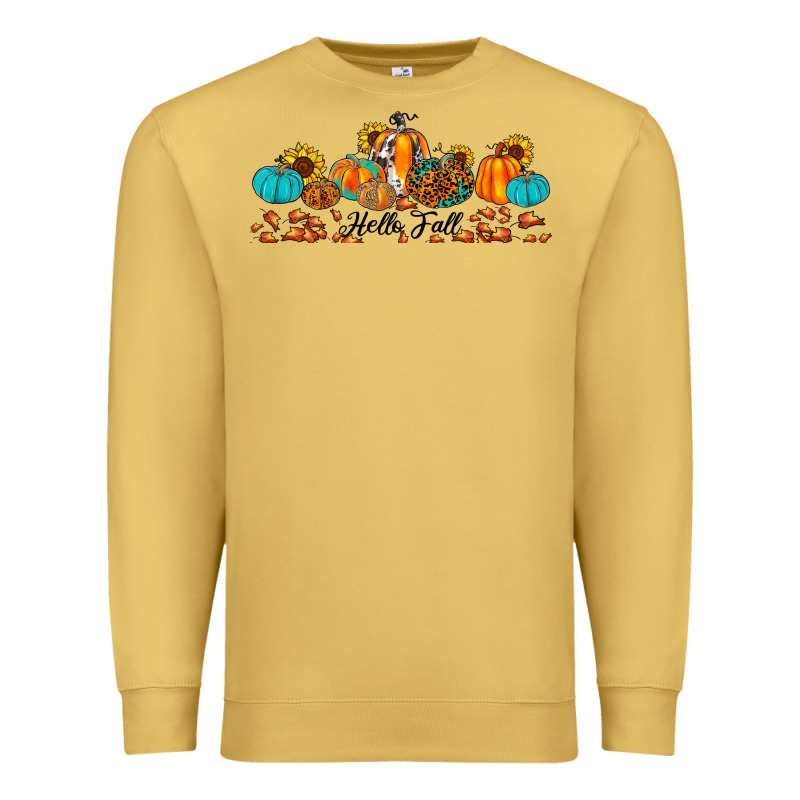 Hello Fall Pumpkin Sunflower Premium Sweatshirt by JahusDesignShop | Teevron