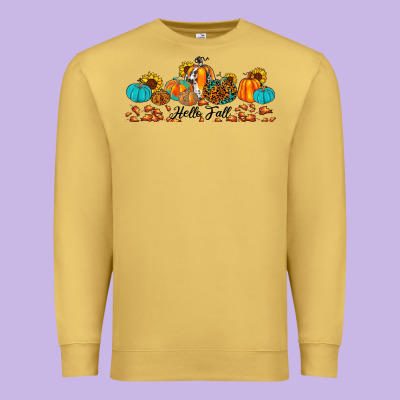 Hello Fall Pumpkin Sunflower Premium Sweatshirt Designed By Jahusdesignshop