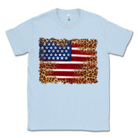 Dusty Blue american flag and leopard Classic Tee - Artiststas
