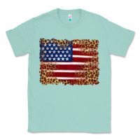 Seafoam american flag and leopard Classic Tee - Artiststas
