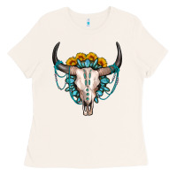 Bone sunflower gemstone bull skull Ladies Tee - OliviaCreatesArt
