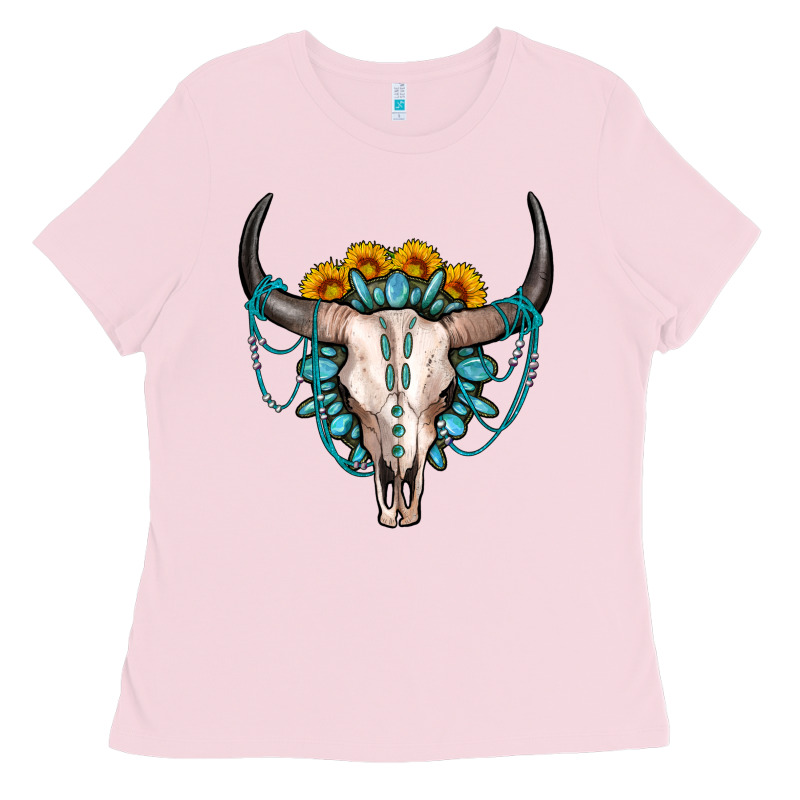 Sunflower Gemstone Bull Skull Ladies Tee by OliviaCreatesArt | Teevron