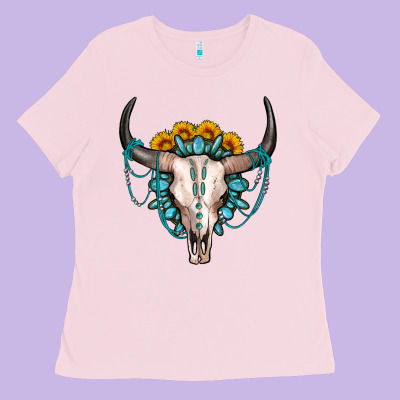 Sunflower Gemstone Bull Skull Ladies Tee Designed By Oliviacreatesart