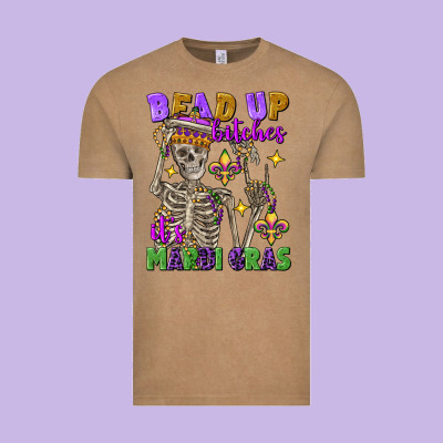 Bead Up Bitches It's Mardi Gras Skeleton Vintage Tee Designed By Fadigitalartstudio