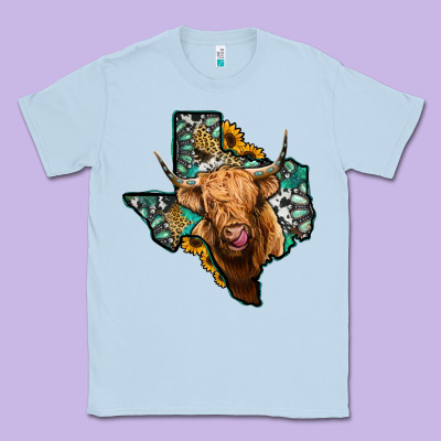 Texas Map Highland Cow Classic Tee Designed By Jasminsmagicworld
