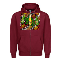 Burgundy beer bottles with golden snow Zipper Hoodie - AdoDesignShop