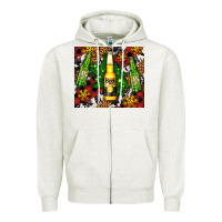 Oatmeal Heather beer bottles with golden snow Zipper Hoodie - AdoDesignShop