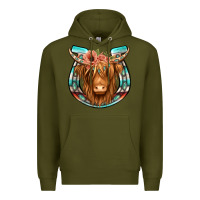 Army Green highland cow serape floral headband horseshoe Premium Hoodie - Jasminsmagicworld
